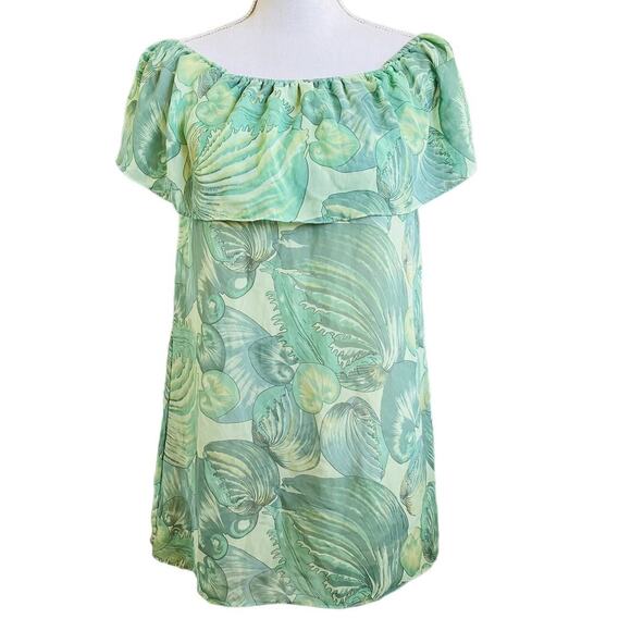 Show Me Your Mumu Green Leaf Print Long Blouse Mini Tunic Dress Medium - Picture 1 of 3